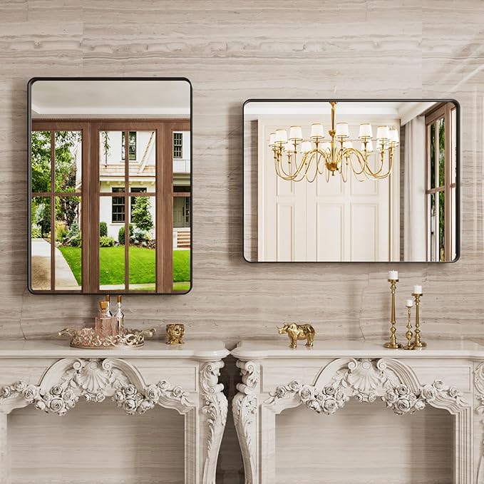 24X36 Inch Black Bathroom Mirror, Rounded Rectangle Matte Bathroom Vanity Mirror - Image 5