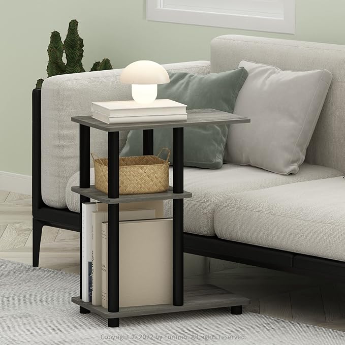 Furinno Turn-N-Tube C-Shape Sofa Side Table, French Oak/Black - Image 2
