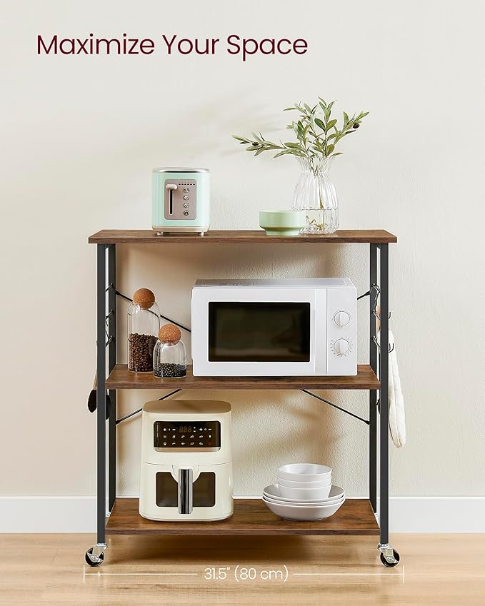 VASAGLE Kitchen Shelf on Wheels, Serving Cart - Image 3