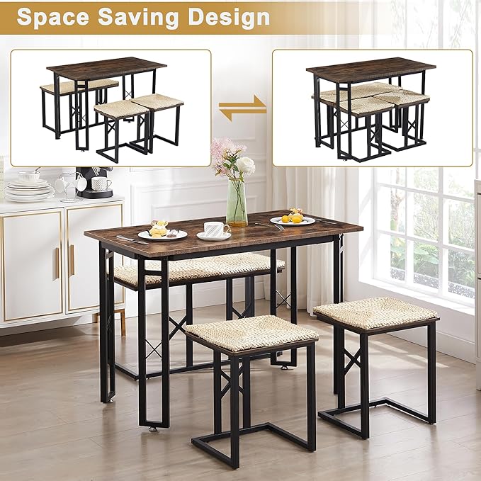VECELO 43.3" Dining Table Sets, Farmhouse Small Kitchen Table - Image 4