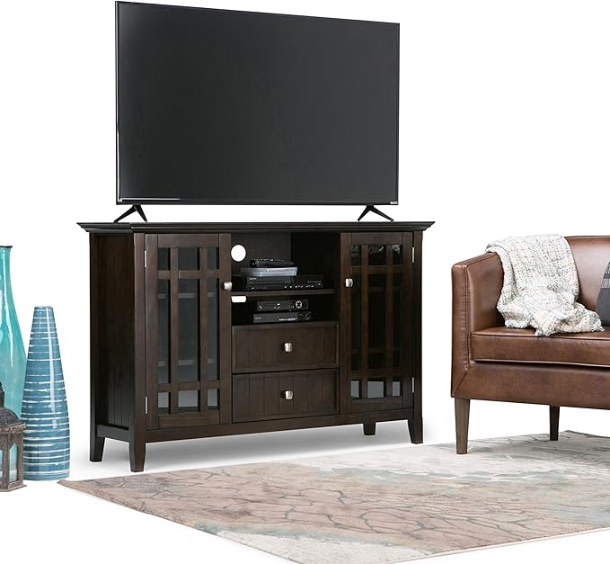 SIMPLIHOME Bedford SOLID WOOD 53 Inch Wide Transitional TV Media Stand in Dark - Image 3