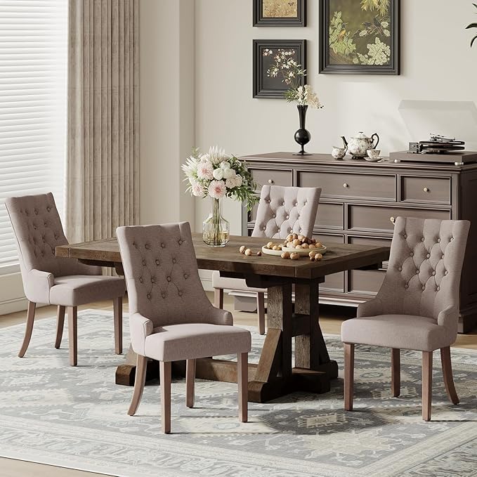COLAMY Wingback Upholstered Side Dining Room Chairs Set of 4, Fabric Dining by COLAMYINC