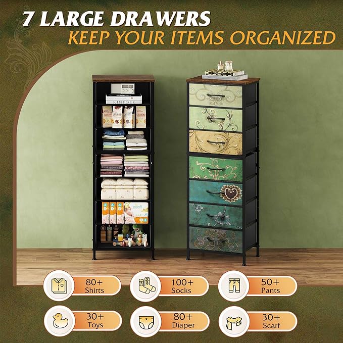 WLIVE Tall Dresser for Bedroom, 7 Drawer Dressers & Chests of Drawers, Fabric - Image 4