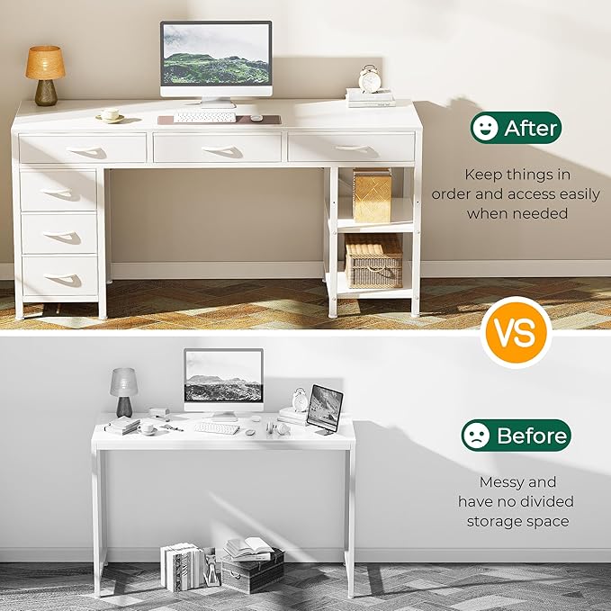 Huuger Computer Desk with 6 Drawers, 54 Inch Office Desk with Shelves, - Image 5
