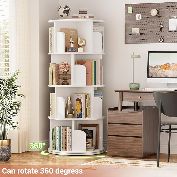 Rotating Bookshelf, Wood Corner Bookshelf, 360 Display Spinning Bookcase - Image 7