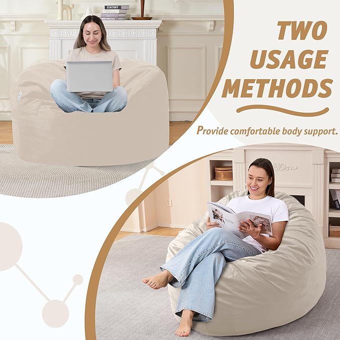 3FT Bean Bag Chair with Ultra Soft Velvet Cover Bean Bag Sofa with Memory Foam - Image 5