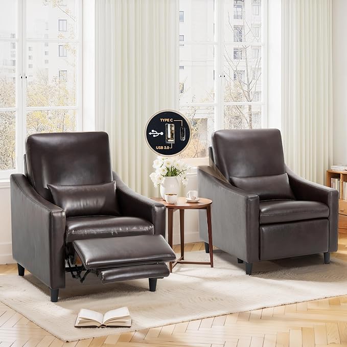COLAMY Pushback Electric Recliner Chair Set of 2, Premium Leather Upholstery by COLAMYINC