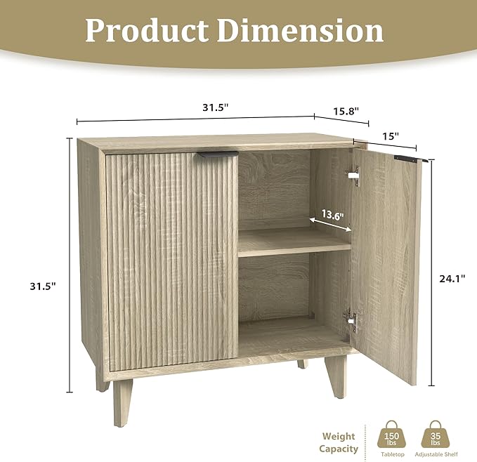 Fluted Cabinet with Storage, Small Buffet Storage with Doors, Buffet Sideborad - Image 2