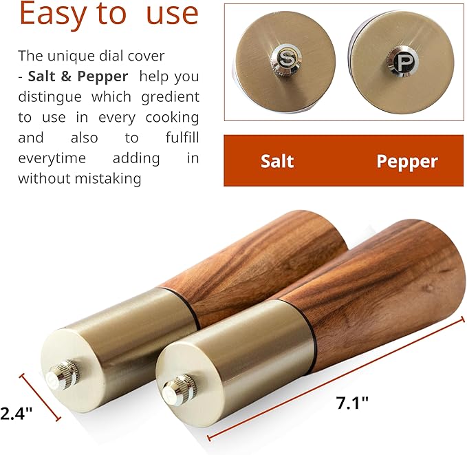 Gold Salt and Pepper Grinder Mill Set - Image 2