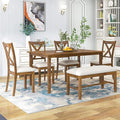 6 Pieces Dining Table Set with 60" Rectangle Kitchen Desk, Living Room by Unknown