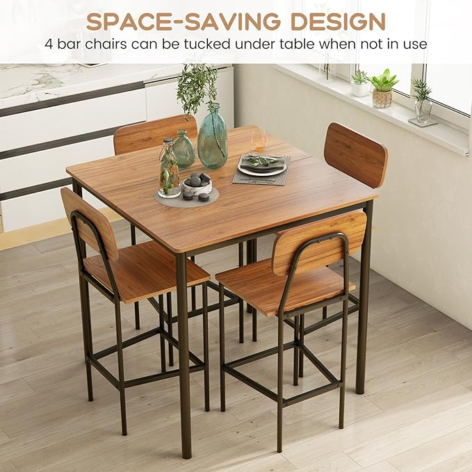 Tangkula Bar Height Table and Chairs, Counter-Height Dining Table Set, Pub - Image 8