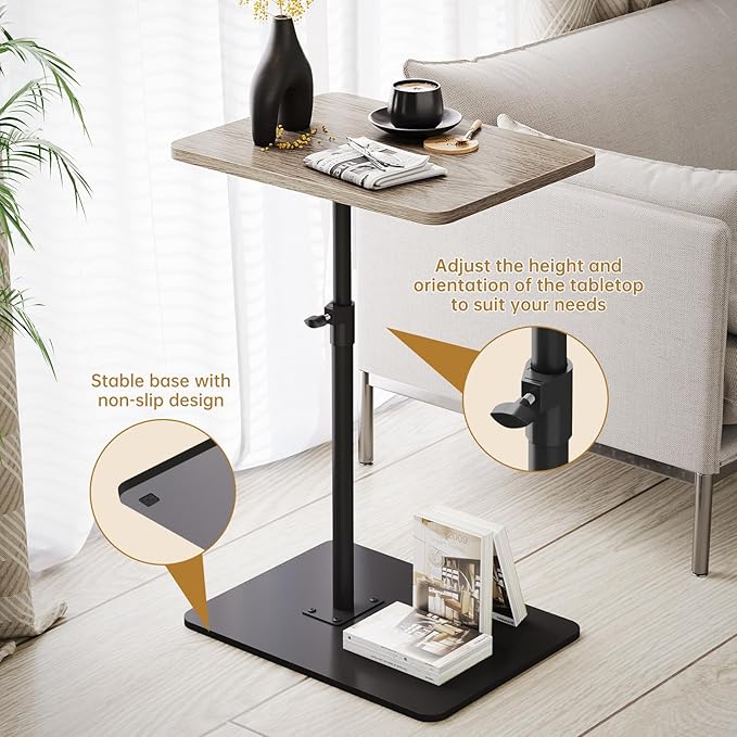 NiHome Minimalist Height Adjustable End Table, 360° Rotatable Sofa Armrest Side - Image 5