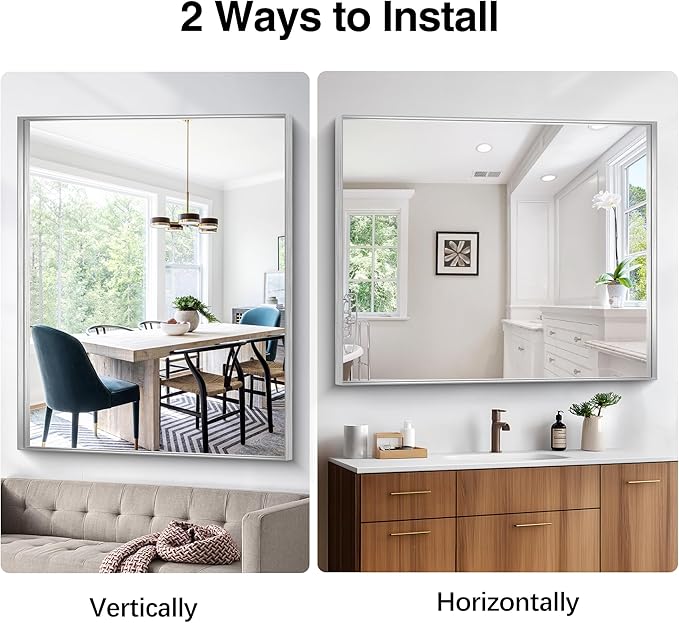 Silver Bathroom Mirror, 40x48 Inch Rectangular Framed Mirror, Large Wall - Image 8
