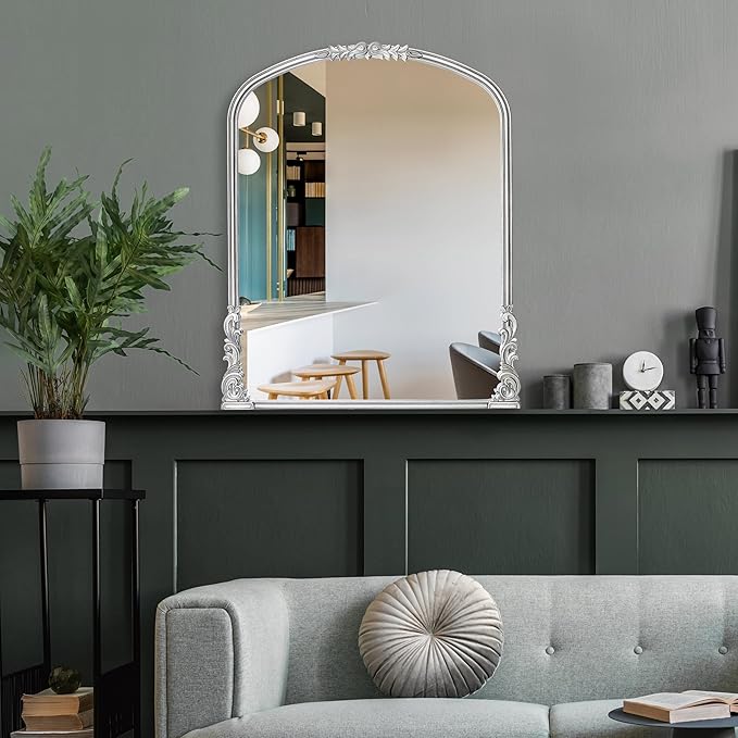 English Estate Carved Arch Wood Wall Mirror, Mirror - Image 6