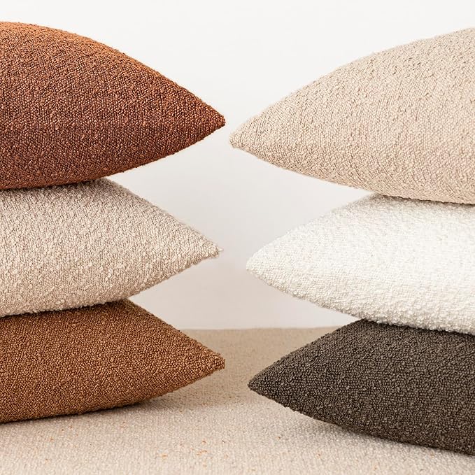 Foindtower Pack of 2 Textured Boucle Throw Pillow Covers Accent Solid Pillow - Image 5
