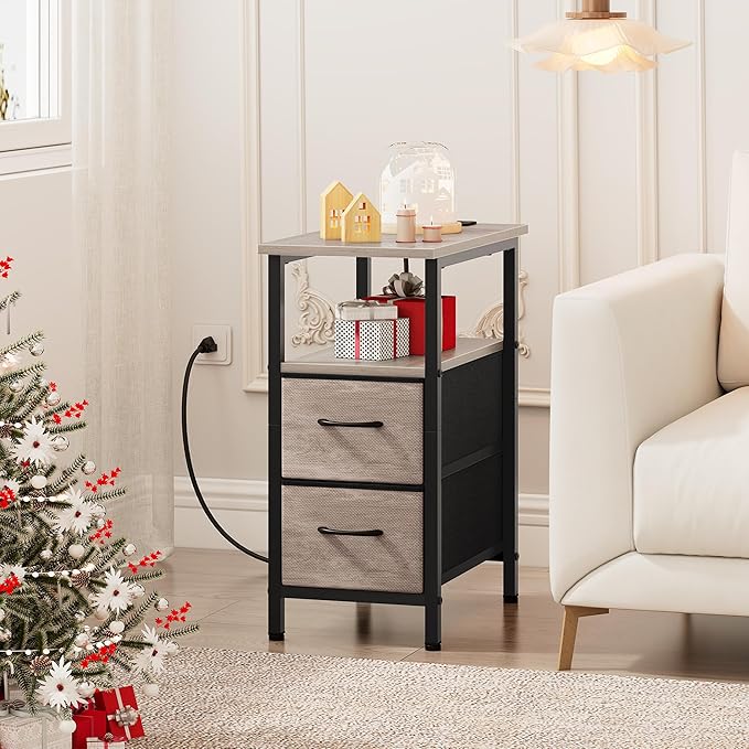 Vagusicc End Table with Charging Station, Narrow Side Table, 23.8'' Tall - Image 6