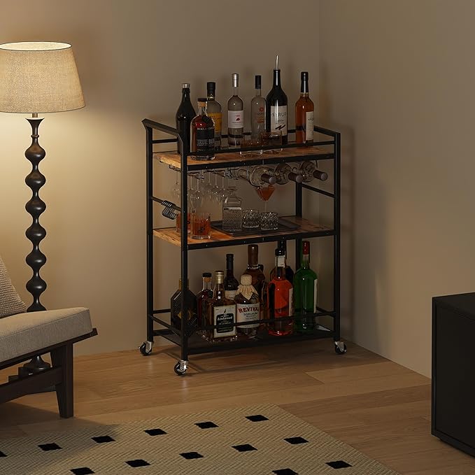 3 Tier Bar Cart, Home Bar Serving Cart - Image 2