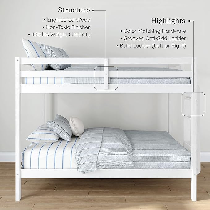 Grain & Grove Bear Twin Over Twin Bunk Bed, Sturdy Bunk Bed Frame - Image 3