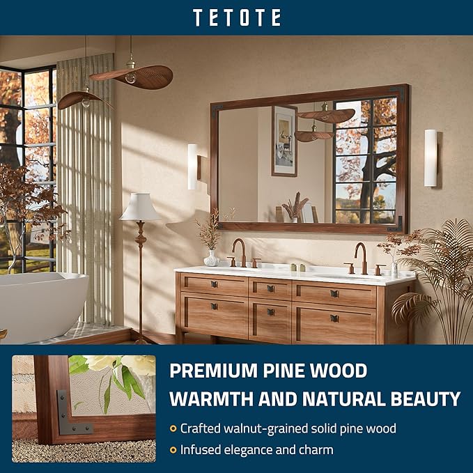 TETOTE 48 x 30 Walnut Wood Mirror - Image 2