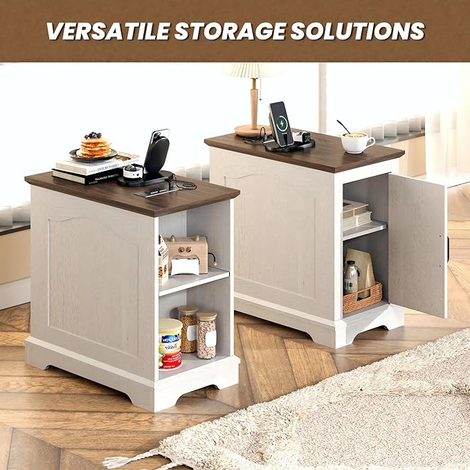 End Tables Set of 2 with Charging Station, 13.8" W Narrow Side Table with - Image 5