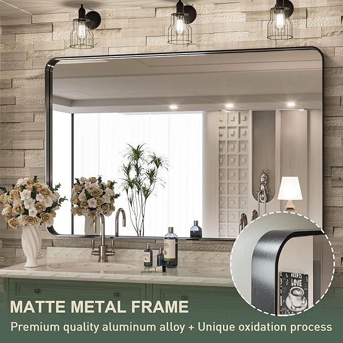 TokeShimi 48 x 36 Inch Black Bathroom Vanity Mirror - Image 4