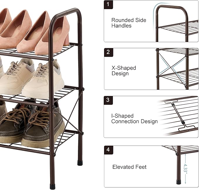 Hoctieon 3 Tier Mesh Style Shoe Rack, Entryway Shoe Shelf, Shoe Storage - Image 5