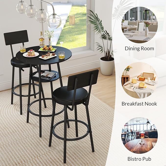 3 Pieces Round Bar Table Set, Small Dining Table - Image 4