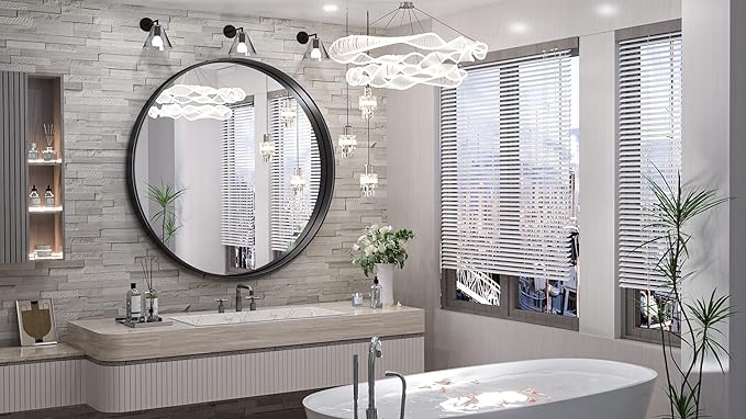 TokeShimi Black Round Mirror 36 Inchs Wall Mounted Black Circle Bathroom Mirror - Image 2