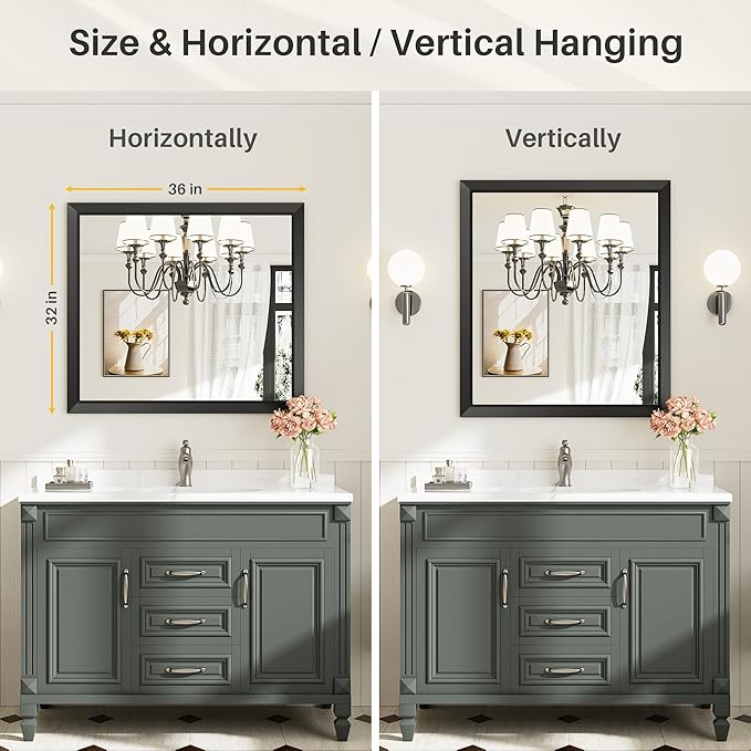 36x32 Inch Black Bathroom Mirror - Image 6