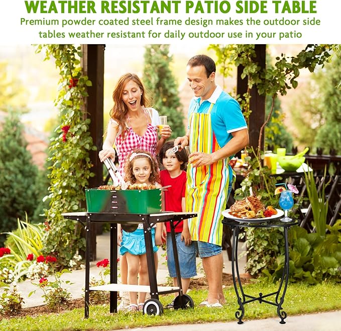 2 Pack Outdoor Side Table for Small Spaces, 14 Inch Patio Side Table, Plant - Image 5