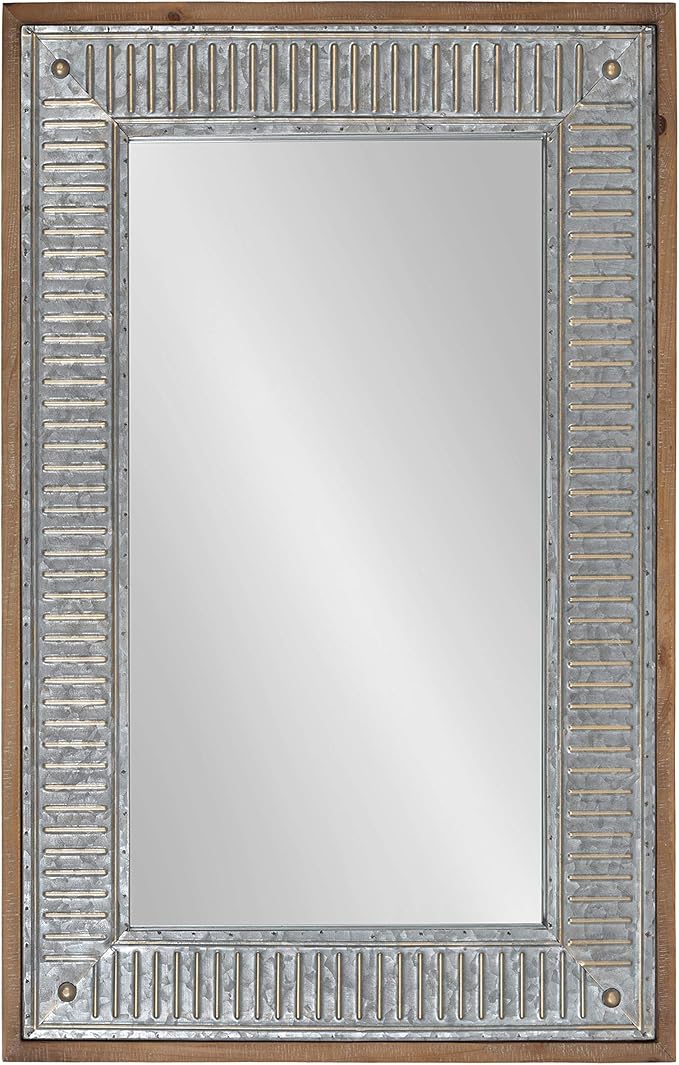 Kate and Laurel Deely Farmhouse Wall Mirror, 20 x 30, Rustic Brown and Silver - Image 4