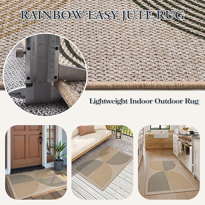 Lahome Rainbow Front Door Mat, Farmhouse Neutral Non Slip Non Shedding - Image 4