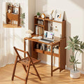 31.1" Bamboo Folding Desk with Bookshelf, Compact Computer Desk by Usofhaus