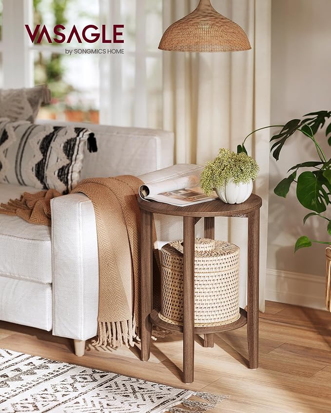 VASAGLE Round Side End Table, 2-Tier Boho Bedside Table - Image 2