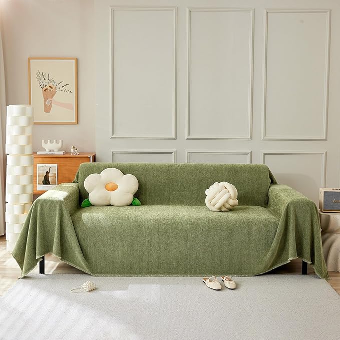 STACYPIK Christmas Matcha Green Sofa Cover Chenille Couch Covers Herringbone by STACYPIK