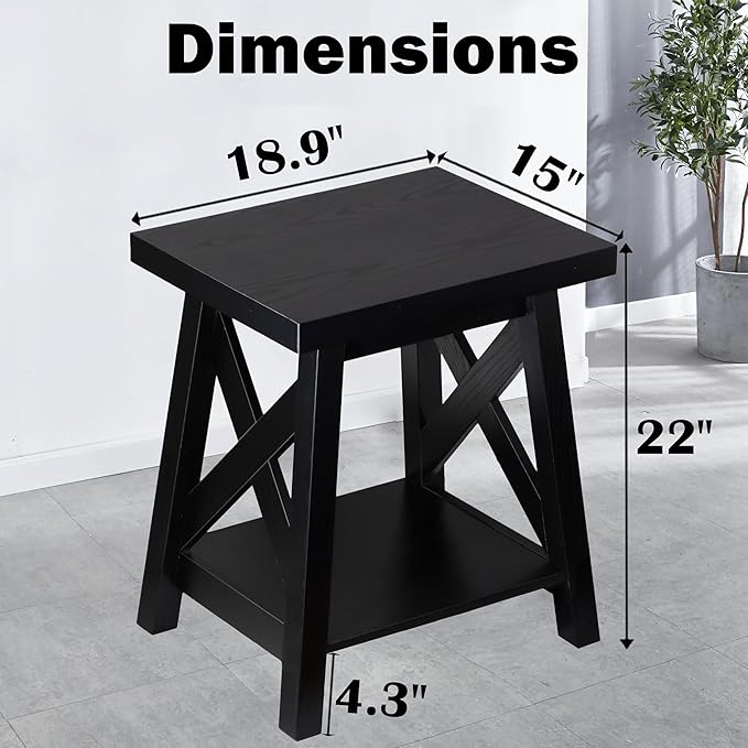Black End Table, 2-Tier End Tables Living Room, Wood Side Table, Modern Side - Image 3