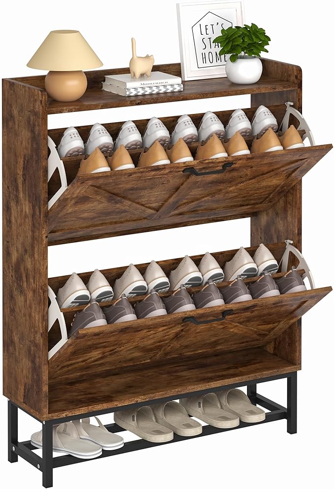JSB Shoe Cabinet with 2 Flip Drawers, Freestanding Storage Organizer Shelf with - Image 8