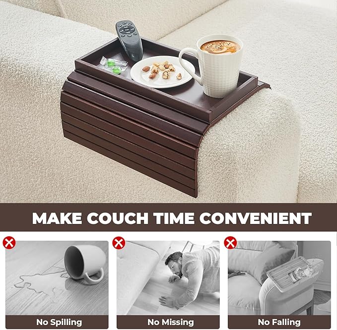 Bamboo Sofa Arm Tray, Anti Falling Couch Arm Tray Table, Foldable Couch Armrest - Image 5
