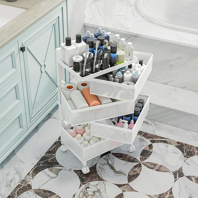 Fruit Basket for Kitchen No Assembly, Rolling Rotating Storage cart, Bathroom - Image 8