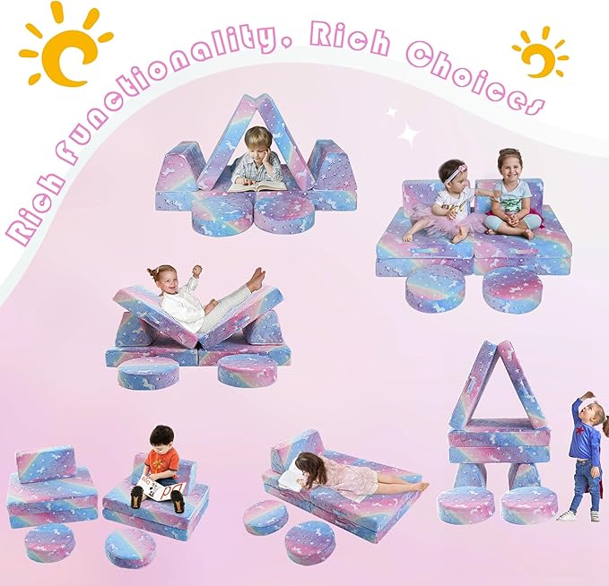MeMoreCool Modular Glow Sofa for Kids, 8-Piece Convertible Foam Couch Play Set - Image 5