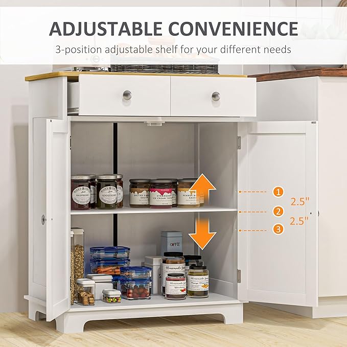 HOMCOM Sideboard with Solid Wood Countertop, Modern Kitchen Storage Cabinet - Image 6