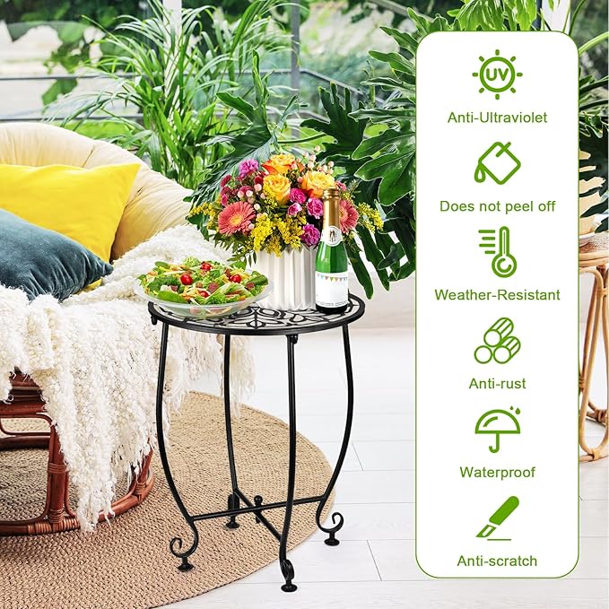 2 Pack Outdoor Side Table for Small Spaces, 14 Inch Patio Side Table, Plant - Image 6