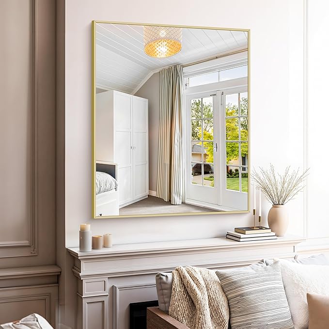 KOCUUY Gold Bathroom Mirror, HD Tempered Glass, Anti-Rust Frame, Modern Design - Image 5