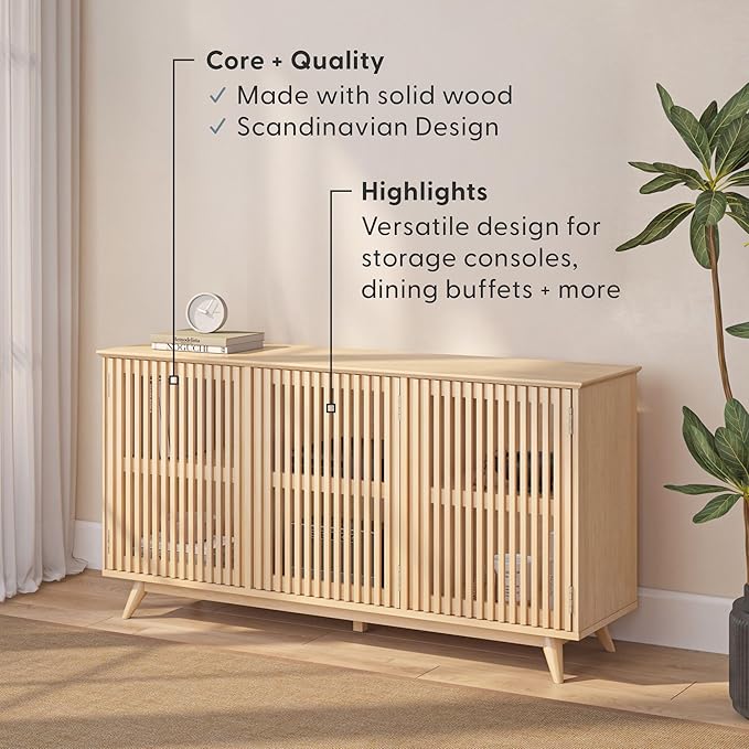 Plank+Beam Mid-Century Modern Wood TV Stand, Three Door Solid Wood - Image 4