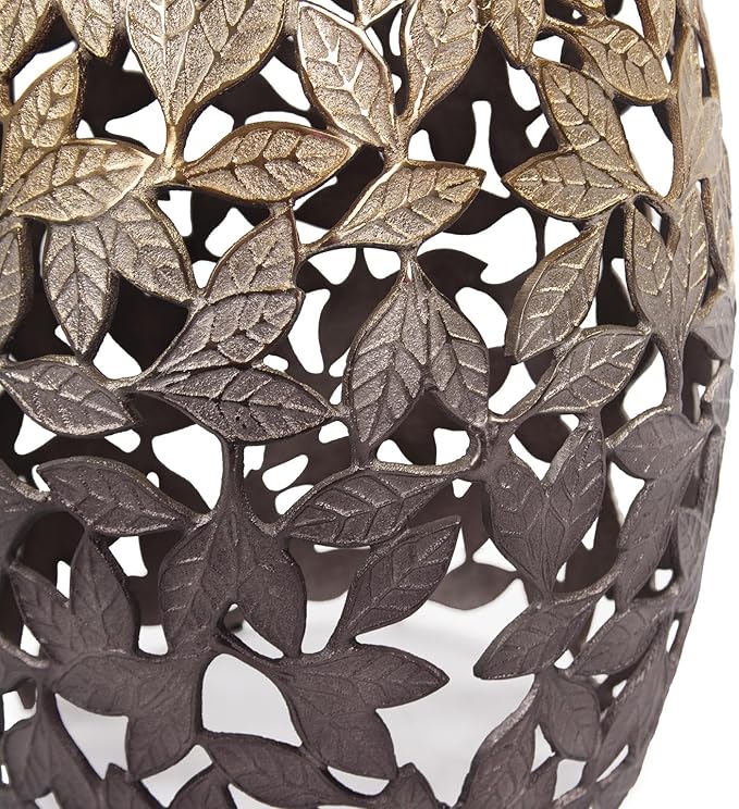 Howard Elliott Olive Leaf Round Side Table & Stool, Unique Bronze Finish Cast - Image 3