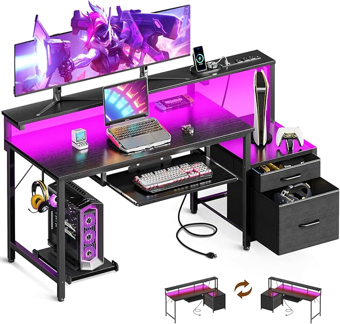 AODK Computer Desk with Drawers and Keyboard Tray, Reversible Study Work Desk by AODK