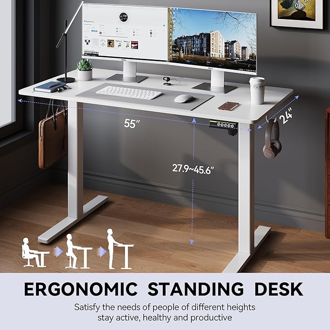 Electric Standing Desk Adjustable Height 55"x24" Stand Up Desk - Image 3