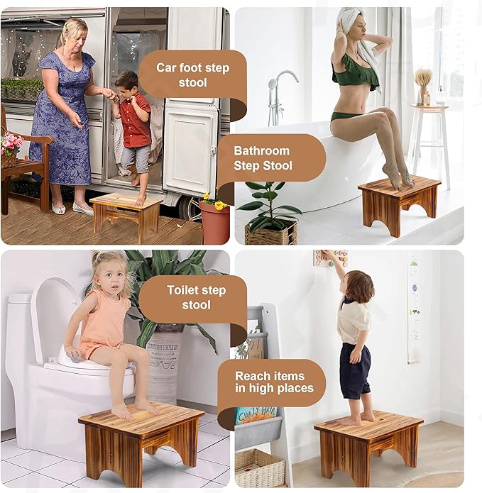 Wooden Step Stool for Adults, Heavy Duty One Step Bedside Stool - Image 4