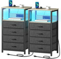 Seventable Night Stand with Charging Station, Tall Nightstand with 4 Fabric by Seventable