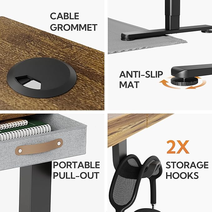 Seang Standing Desk with Drawer, 3 Memory Height Settings with Cable Grommets & - Image 9